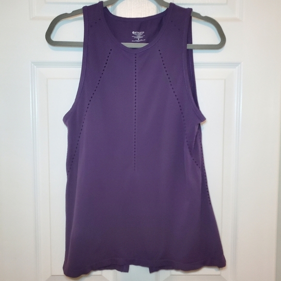 Athleta Tank Top Womens S Foothill Split Back Perforated Longline Crewneck Plum - Picture 1 of 8